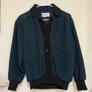 Yves Saint Laurent Black and Teal Knit Sweater